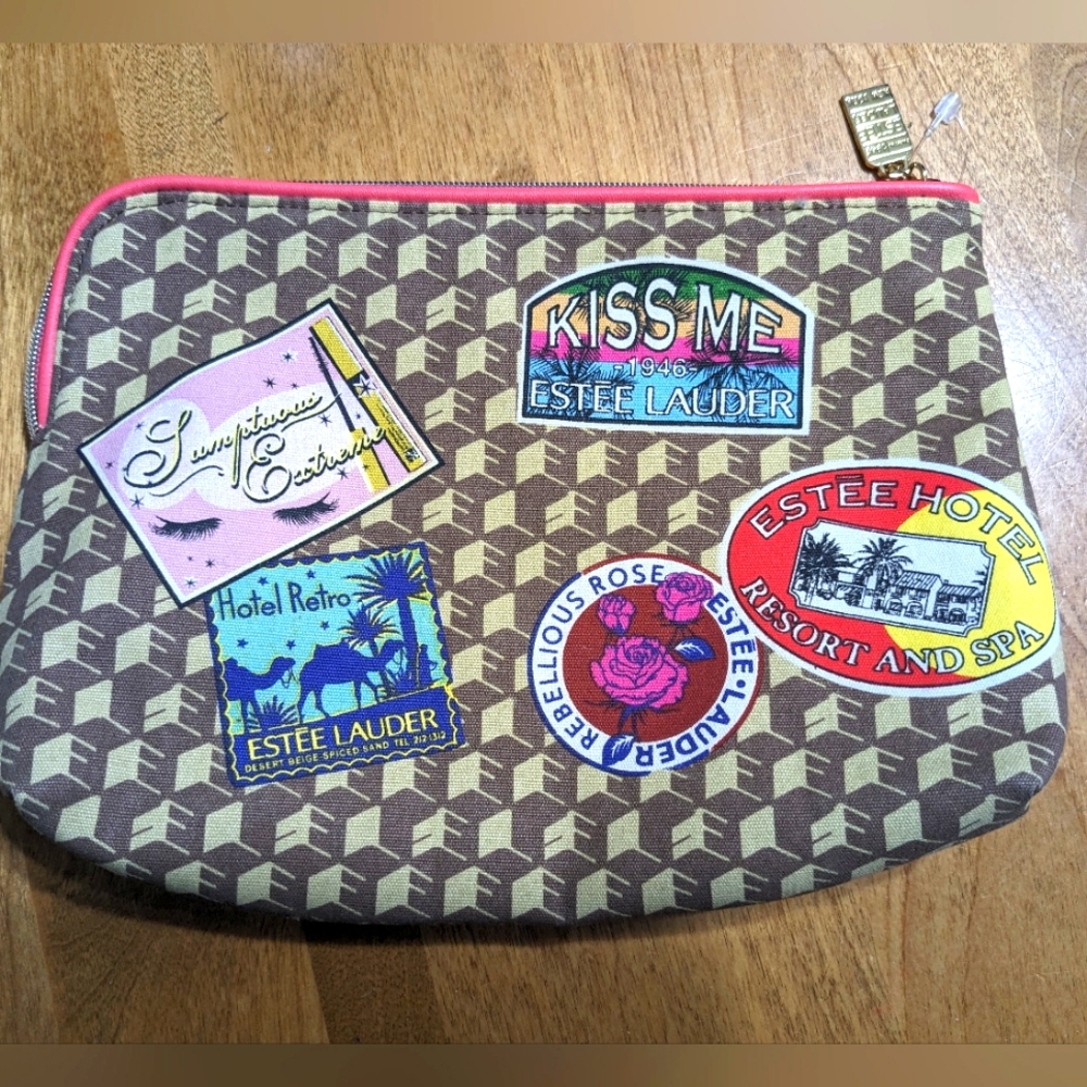Estee Lauder Brown Cosmetic Pouch with Patches